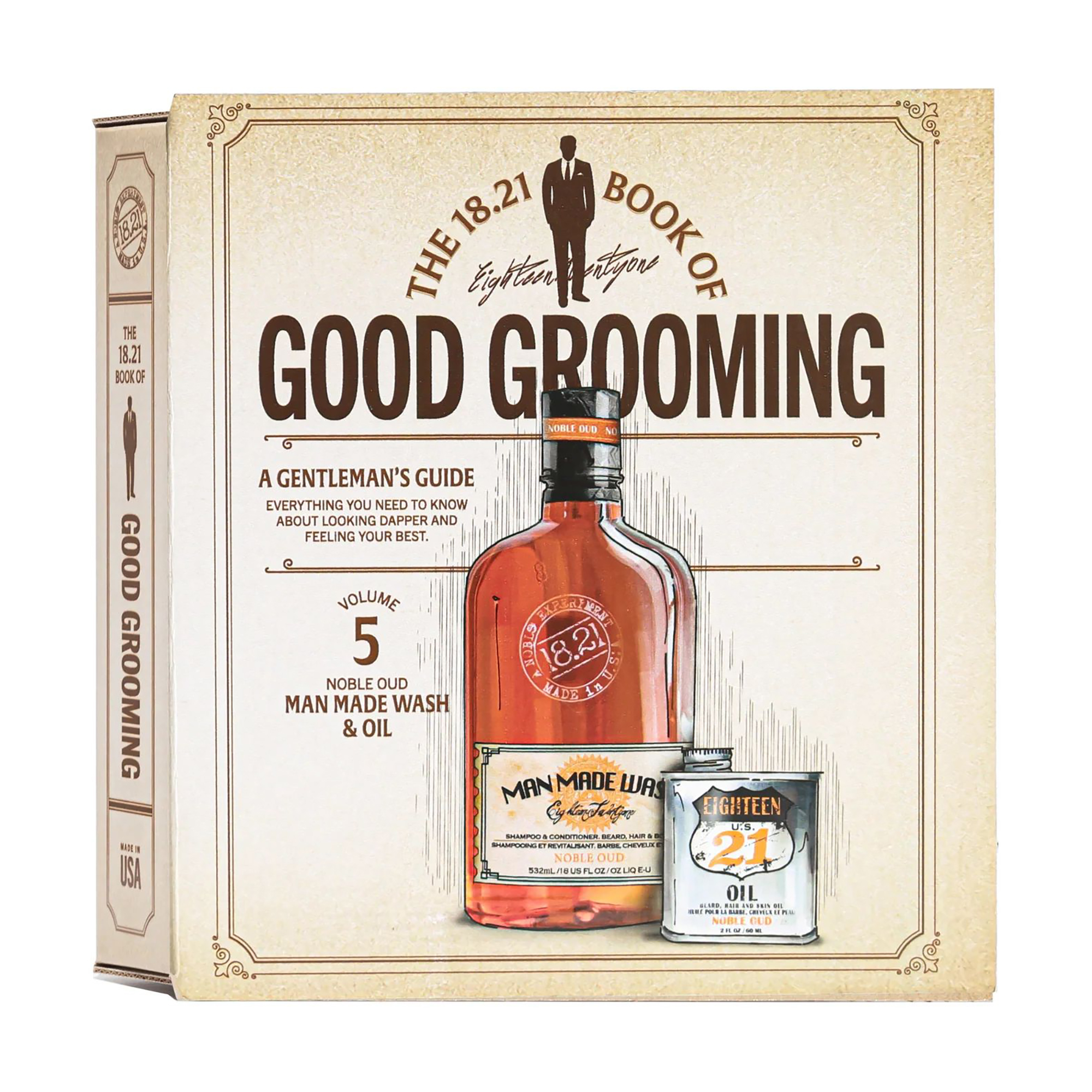 Подарунковий чоловічий набір 18.21 Man Made Book Of Good Grooming Gift Set, Noble Oud (гель, 532 мл + олія, 60 мл)